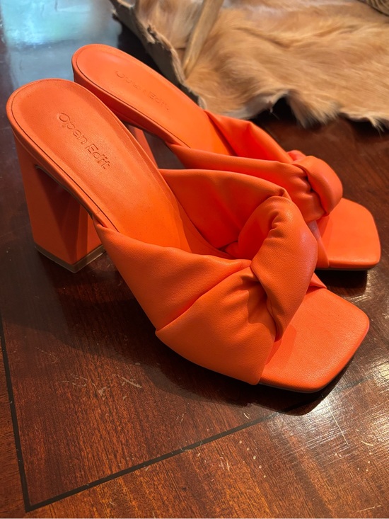 Open Edit Shoes - Open Edit Orange Knot Slip-On Block Heels